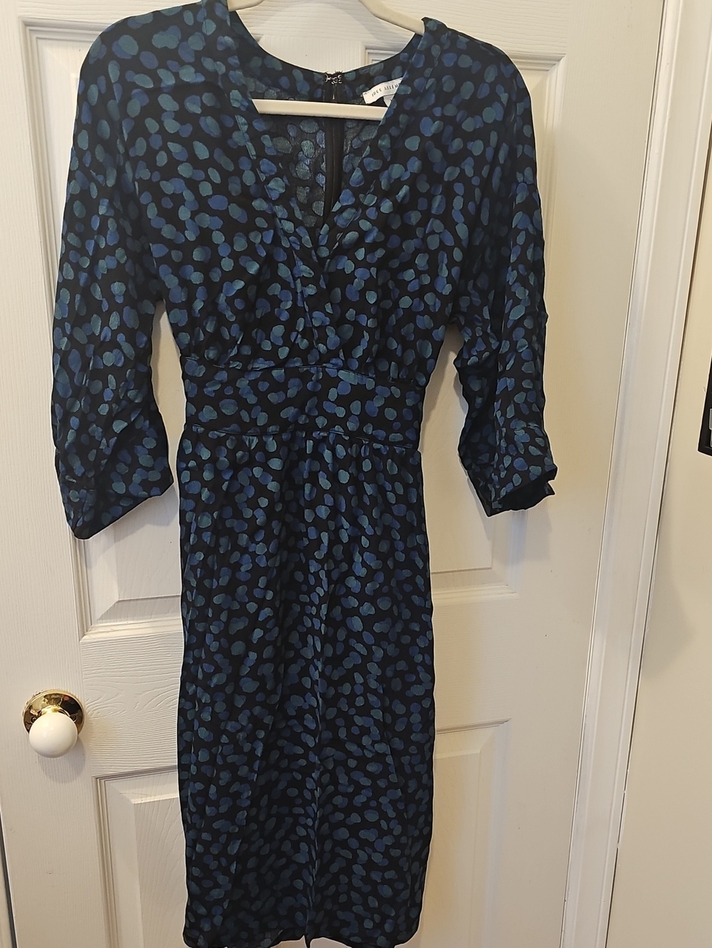 Women's Navy Blue Printed V-Neck Midi Dress